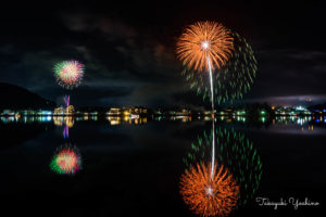河口湖の冬花火